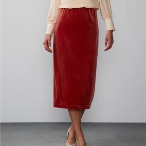 New York & Co Velvet Midi Papaya Pencil Skirt